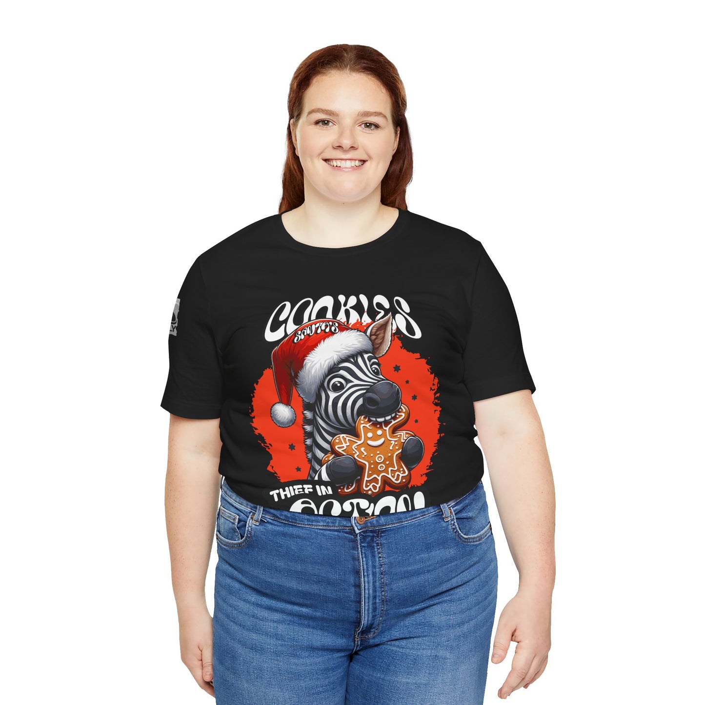 Santa’s Cookie Thief in Action! Red Zebra T-Shirt