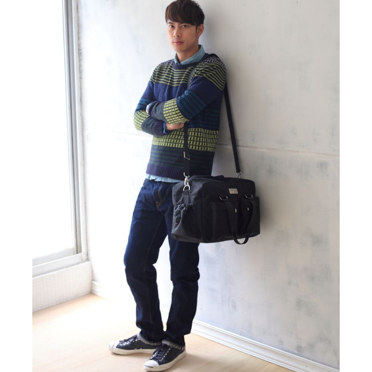 (JaneSally)Minimalist Style Nylon Waterproof Travel Bag Handbag Shoulder Bag With Detachable Strap Cross Body Bag(Black Crocodile)