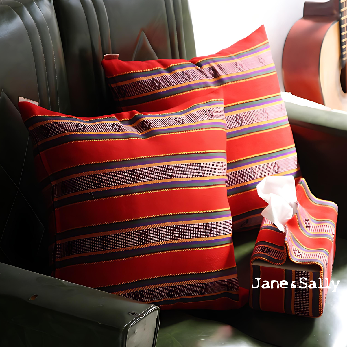 (JaneSally)Knitted Fabric Taiwanese Indigenous Pattern The AMIS Tribe Pattern Tissue Box Cover(Red)