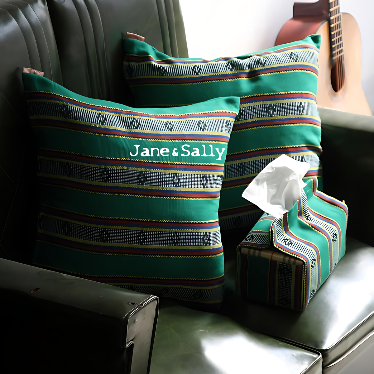 (JaneSally)Knitted Fabric Taiwanese Indigenous Pattern The AMIS Tribe Pattern Tissue Box Cover(Green)