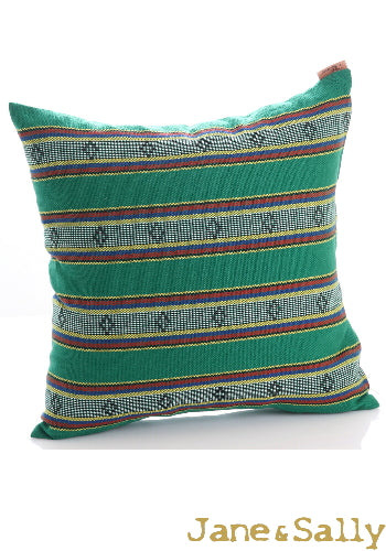 (JaneSally)Knitted Fabric Taiwanese Indigenous Pattern The AMIS Tribe Pattern Pillowcase Cushion Cover(Green)