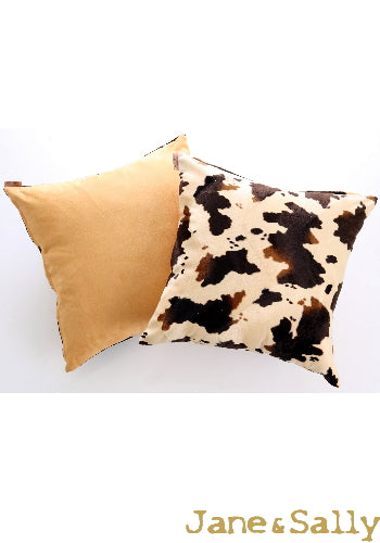 (JaneSally)Suede Patchwork With Polyester Fluff Fabric Double-Side Pillowcase Cushion Cover(Cow Spot)