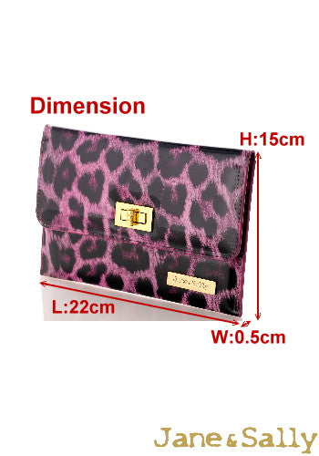 (JaneSally)PU Leather Leopard Print Clutch Bag With Small Mirror Evening Bag Wallet Passport bag Passport holder(Sweet Peach Leopard)