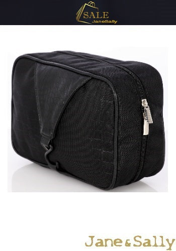 (JaneSally)Patchwork With PU Leather And Nylon Waterproof Toiletry Bag Storage Bag(Black Crocodile)