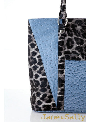 (JaneSally)Animal Print Spliced PU Leather Tote Bag Hand bag(Profound Grey Leopard)