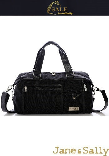 (JaneSally)Nylon Decoration With PU Leather Waterproof Travel Bag Handbag Shoulder Bag With Detachable Strap Cross Body Bag(Black Crocodile)