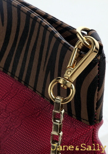 (JaneSally)Patchwork With Lace And Zebra Pattern Clutch Bag Evening Bag Shoulder Bag With Detachable Strap Cross Body Bag(Zebra Pink)