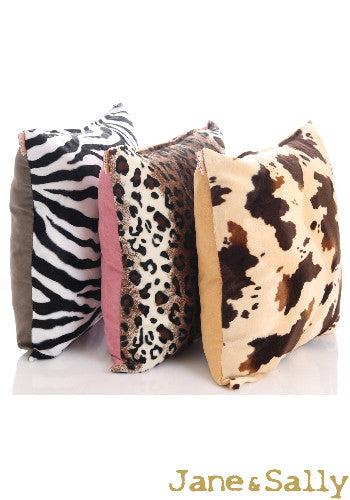 (JaneSally)Suede Patchwork With Polyester Fluff Fabric Double-Side Pillowcase Cushion Cover(Brown Leopard Print)