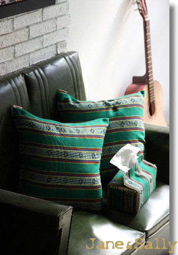 (JaneSally)Knitted Fabric Taiwanese Indigenous Pattern The AMIS Tribe Pattern Pillowcase Cushion Cover(Green)