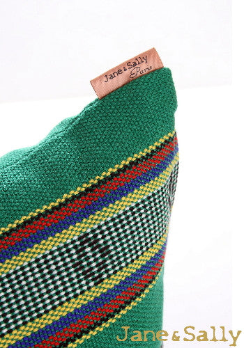 (JaneSally)Knitted Fabric Taiwanese Indigenous Pattern The AMIS Tribe Pattern Pillowcase Cushion Cover(Green)