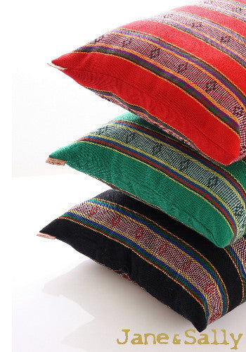 (JaneSally)Knitted Fabric Taiwanese Indigenous Pattern The AMIS Tribe Pattern Pillowcase Cushion Cover(Black)