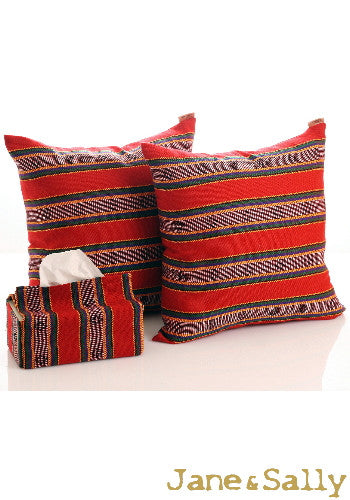 (JaneSally)Knitted Fabric Taiwanese Indigenous Pattern The AMIS Tribe Pattern Pillowcase Cushion Cover(Red)