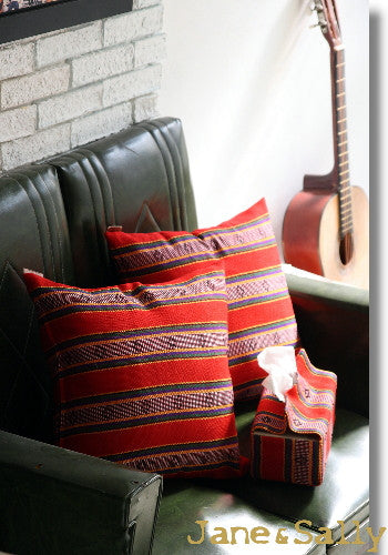 (JaneSally)Knitted Fabric Taiwanese Indigenous Pattern The AMIS Tribe Pattern Pillowcase Cushion Cover(Red)
