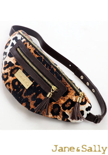 (JaneSally)PU Leather Fanny Bag Pocket Shoulder Bag(Leopard Brown)