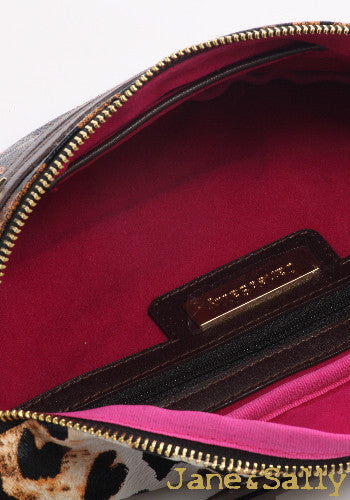 (JaneSally)PU Leather Fanny Bag Pocket Shoulder Bag(Leopard Brown)