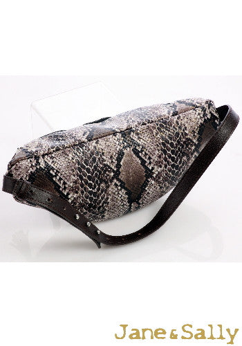 (JaneSally)PU Leather Fanny Bag Pocket Shoulder Bag(Snakeskin Gray)