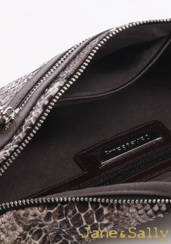(JaneSally)PU Leather Fanny Bag Pocket Shoulder Bag(Snakeskin Gray)