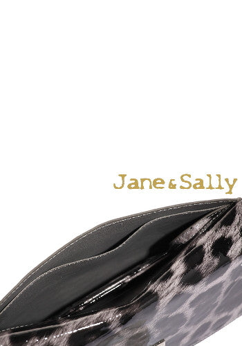 (JaneSally)PU Leather Leopard Print Clutch Bag With Small Mirror Evening Bag Wallet Passport bag Passport holder(Profound Grey Leopard)