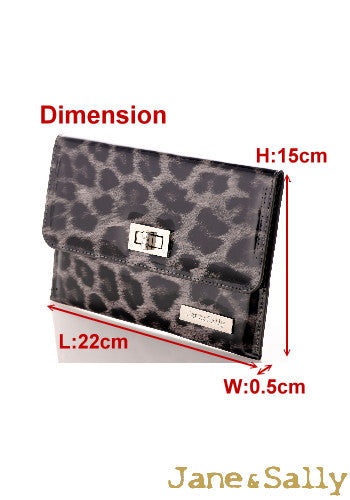 (JaneSally)PU Leather Leopard Print Clutch Bag With Small Mirror Evening Bag Wallet Passport bag Passport holder(Profound Grey Leopard)