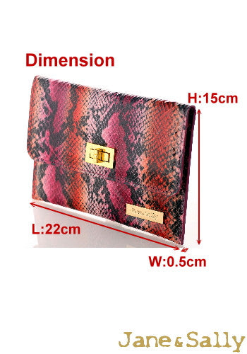 (JaneSally)PU Leather Snakeskin Pattern Clutch Bag With Small Mirror Evening Bag Wallet Passport bag Passport holder(Orange Python)