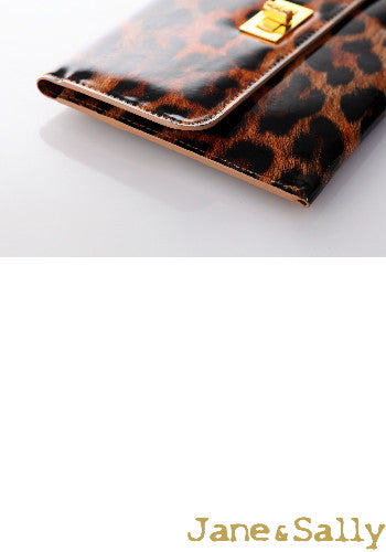 (JaneSally)PU Leather Leopard Print Clutch Bag With Small Mirror Evening Bag Wallet Passport bag Passport holder(Splendid Leopard)