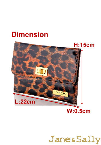 (JaneSally)PU Leather Leopard Print Clutch Bag With Small Mirror Evening Bag Wallet Passport bag Passport holder(Splendid Leopard)