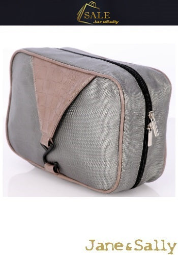 (JaneSally)Patchwork With PU Leather And Nylon Waterproof Toiletry Bag Storage Bag(Moss Crocodile)