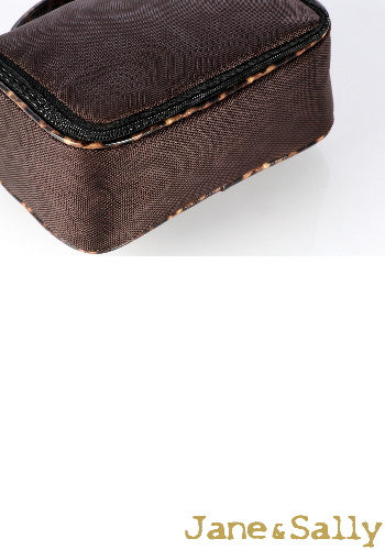 (JaneSally)Patchwork With PU Leather And Nylon Waterproof Portable Toiletry Bag Storage Bag(Brown Leopard)