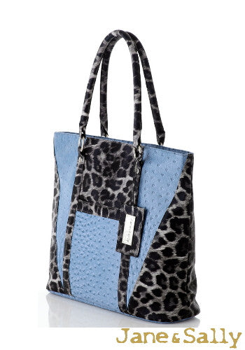 (JaneSally)Animal Print Spliced PU Leather Tote Bag Hand bag(Profound Grey Leopard)