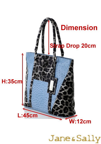 (JaneSally)Animal Print Spliced PU Leather Tote Bag Hand bag(Profound Grey Leopard)