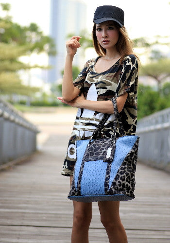 (JaneSally)Animal Print Spliced PU Leather Tote Bag Hand bag(Profound Grey Leopard)
