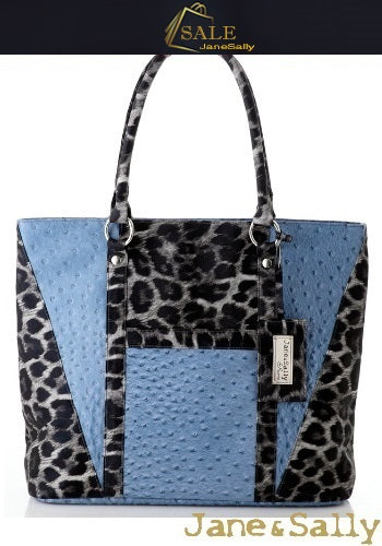 (JaneSally)Animal Print Spliced PU Leather Tote Bag Hand bag(Profound Grey Leopard)