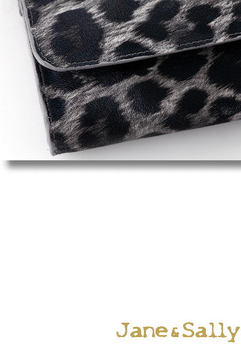 (JaneSally)PU Leather Two-Way Clutch Bag Shoulder Bag With Detachable Strap(Profound Grey Leopard)