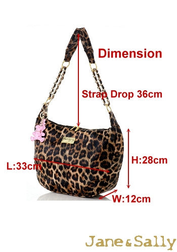 (JaneSally)PU Leather Shoulder Bag With Chain Strap Cross Body Bag With Bear Shape Key Chain Hobo bag(Splendid Leopard)