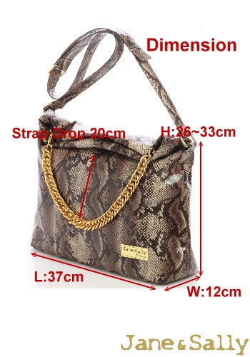 (JaneSally)PU Leather Snakeskin Pattern Bohemia Style Hobo Bag Shoulder Bag Handbag With Two-Way Strap(Classical Brown)