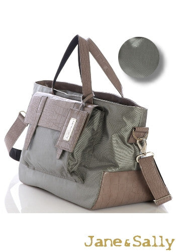 (JaneSally)Patchwork With PU Leather And Nylon Waterproof Travel Bag Handbag Shoulder Bag With Detachable Strap Cross Body Bag(Moss Crocodile)