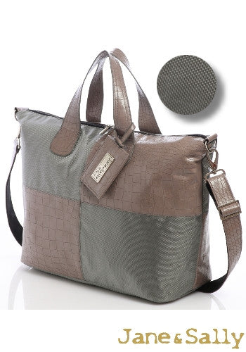 (JaneSally)Lattice Patchwork With PU Leather And Nylon Waterproof Travel Bag Handbag Shoulder Bag With Detachable Strap Cross Body Bag(Moss Crocodile)