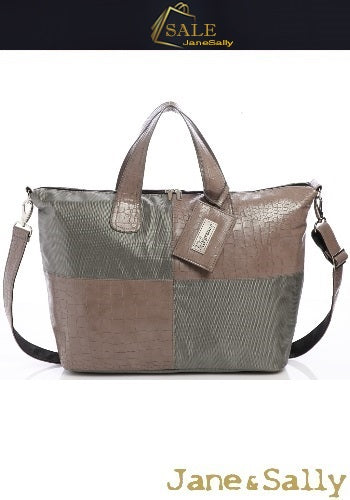 (JaneSally)Lattice Patchwork With PU Leather And Nylon Waterproof Travel Bag Handbag Shoulder Bag With Detachable Strap Cross Body Bag(Moss Crocodile)