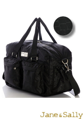 (JaneSally)Minimalist Style Nylon Waterproof Travel Bag Handbag Shoulder Bag With Detachable Strap Cross Body Bag(Black Crocodile)