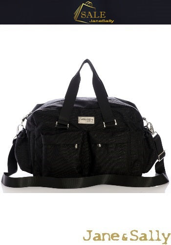 (JaneSally)Minimalist Style Nylon Waterproof Travel Bag Handbag Shoulder Bag With Detachable Strap Cross Body Bag(Black Crocodile)