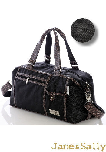(JaneSally)Nylon Decoration With PU Leather Waterproof Travel Bag Handbag Shoulder Bag With Detachable Strap Cross Body Bag(Black Leopard)