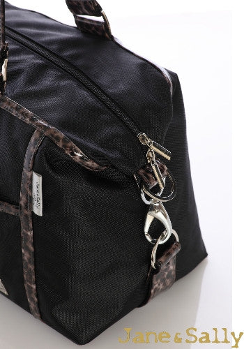 (JaneSally)Nylon Decoration With PU Leather Waterproof Travel Bag Handbag Shoulder Bag With Detachable Strap Cross Body Bag(Black Leopard)