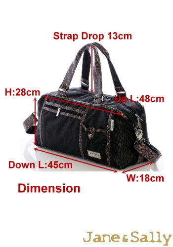 (JaneSally)Nylon Decoration With PU Leather Waterproof Travel Bag Handbag Shoulder Bag With Detachable Strap Cross Body Bag(Black Leopard)