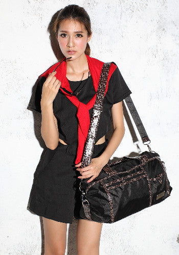 (JaneSally)Nylon Decoration With PU Leather Waterproof Travel Bag Handbag Shoulder Bag With Detachable Strap Cross Body Bag(Black Leopard)