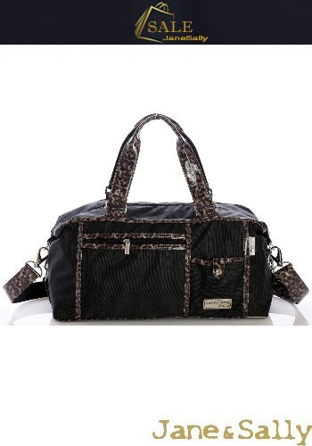(JaneSally)Nylon Decoration With PU Leather Waterproof Travel Bag Handbag Shoulder Bag With Detachable Strap Cross Body Bag(Black Leopard)