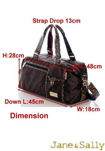 (JaneSally)Nylon Decoration With PU Leather Waterproof Travel Bag Handbag Shoulder Bag With Detachable Strap Cross Body Bag(Brown Leopard)