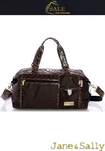 (JaneSally)Nylon Decoration With PU Leather Waterproof Travel Bag Handbag Shoulder Bag With Detachable Strap Cross Body Bag(Brown Leopard)