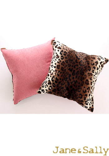 (JaneSally)Suede Patchwork With Polyester Fluff Fabric Double-Side Pillowcase Cushion Cover(Brown Leopard Print)
