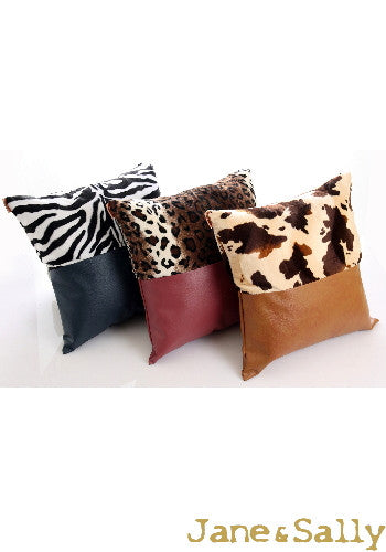 (JaneSally)PU Leather Patchwork With Polyester Fluff Fabric Pillowcase Cushion Cover(Zebra Pattern)