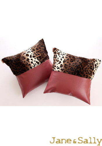 (JaneSally)PU Leather Patchwork With Polyester Fluff Fabric Pillowcase Cushion Cover (Brown Leopard Print)
